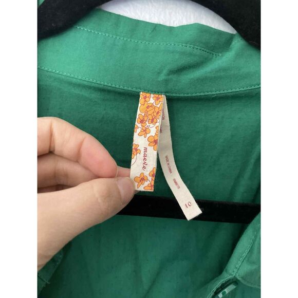 Maeve Anthropologie | Emerald Pin-tuck A-line dress w/ smocked back | Size 10 - Picture 2 of 6